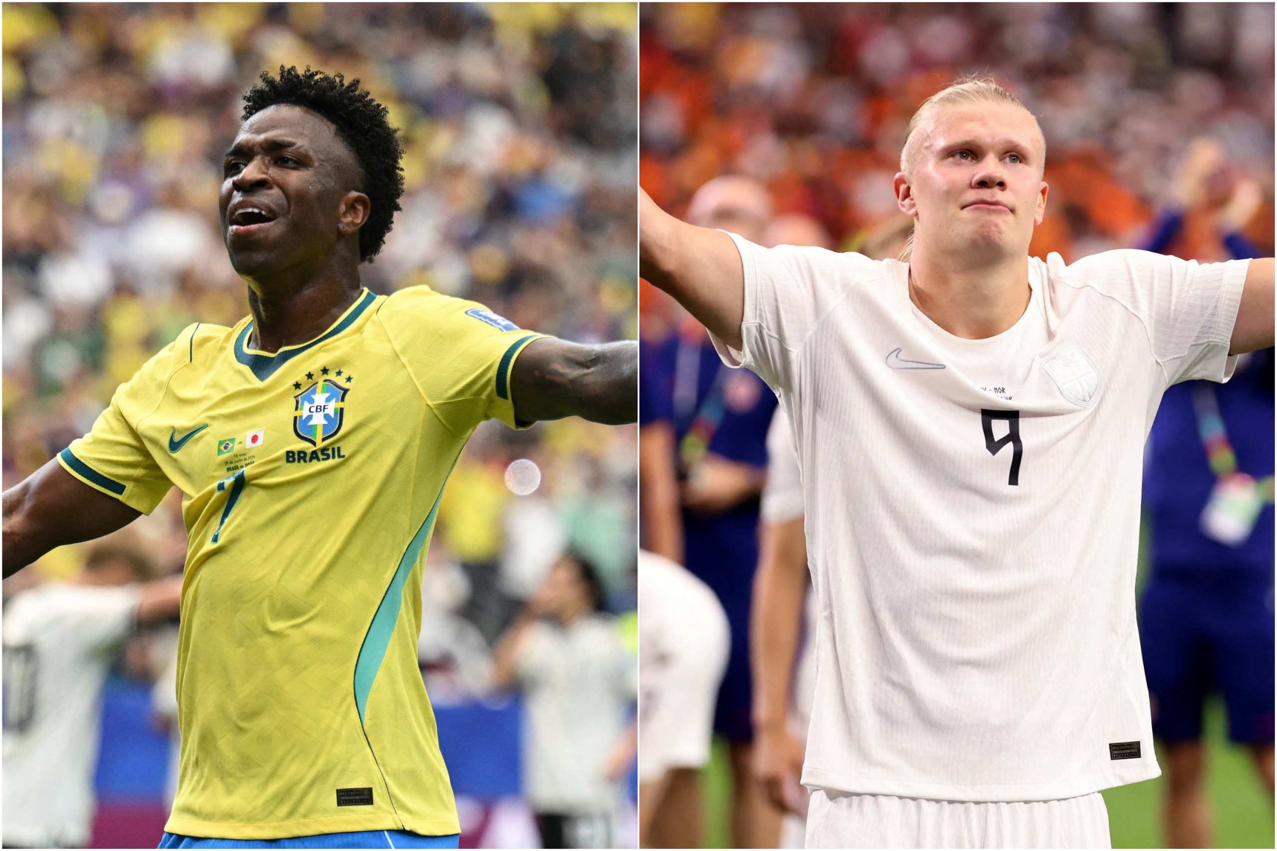 Vini Jr. e Erling Haaland durante partidas da Copa do Mundo de 2026