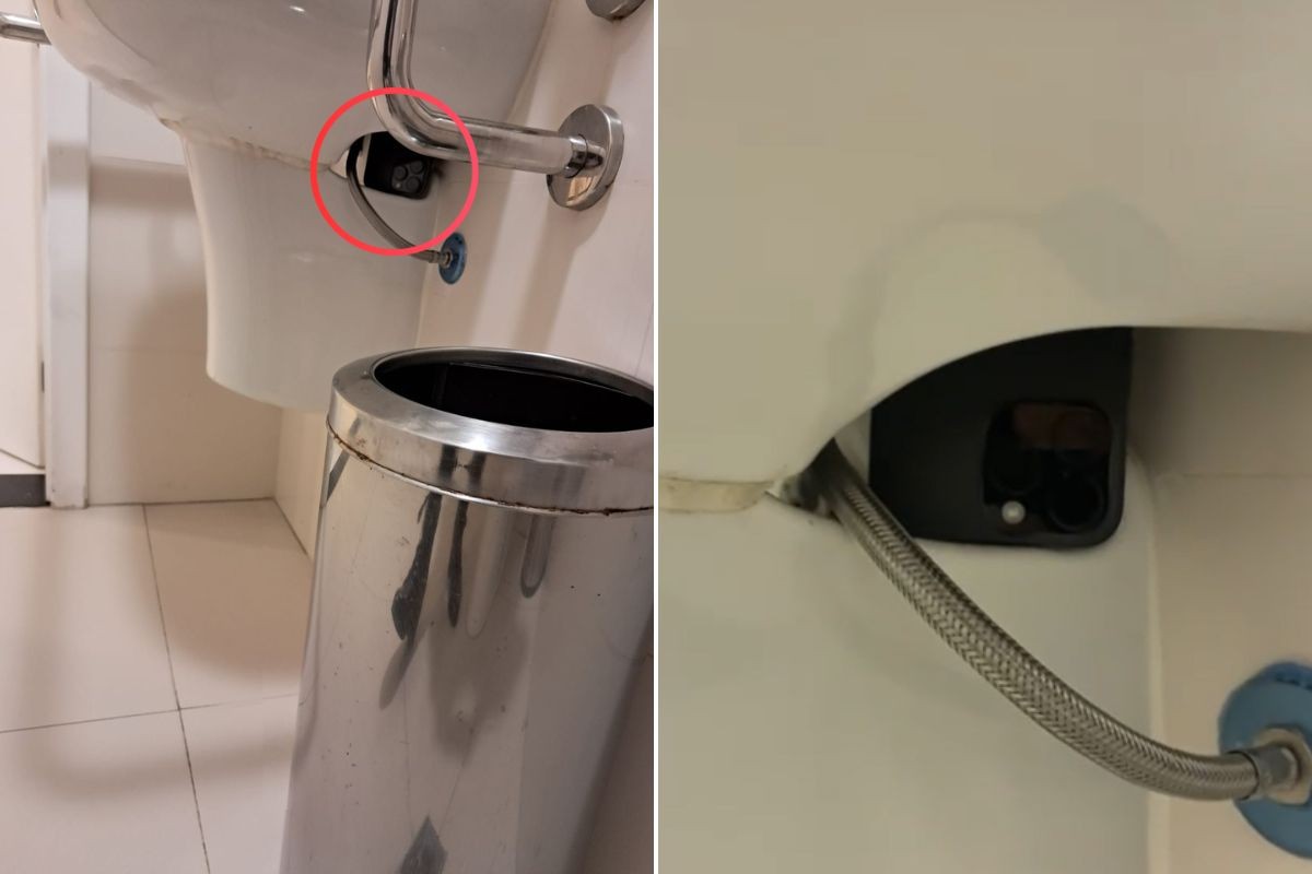 Celular escondido embaixo de pia de banheiro