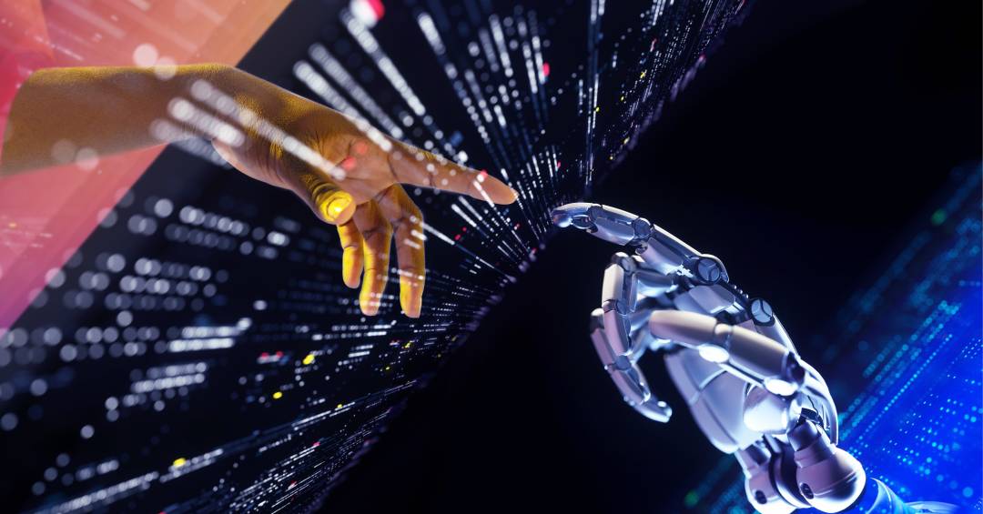 Teclado de computador com ilustração de inteligência artificial