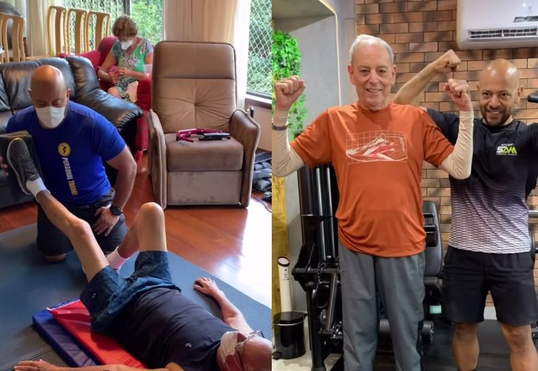 Seu José durante exercícios de reabilitação para voltar a andar