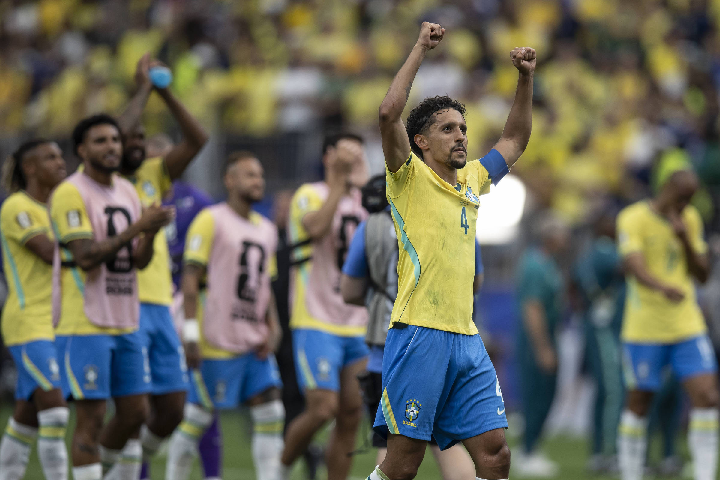 Jogadores da Seleção Brasileira durante partida da Copa do Mundo