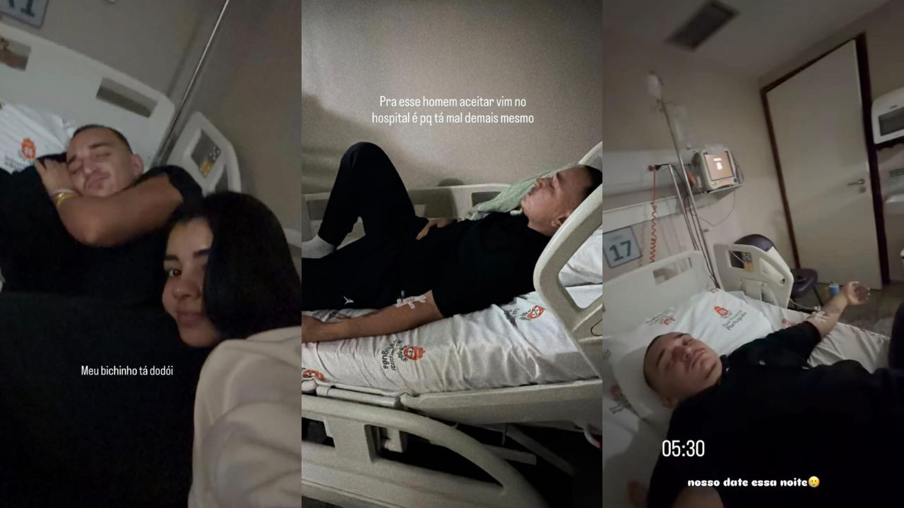 João Gomes deitado em leito hospitalar ao lado de Ary Mirelle