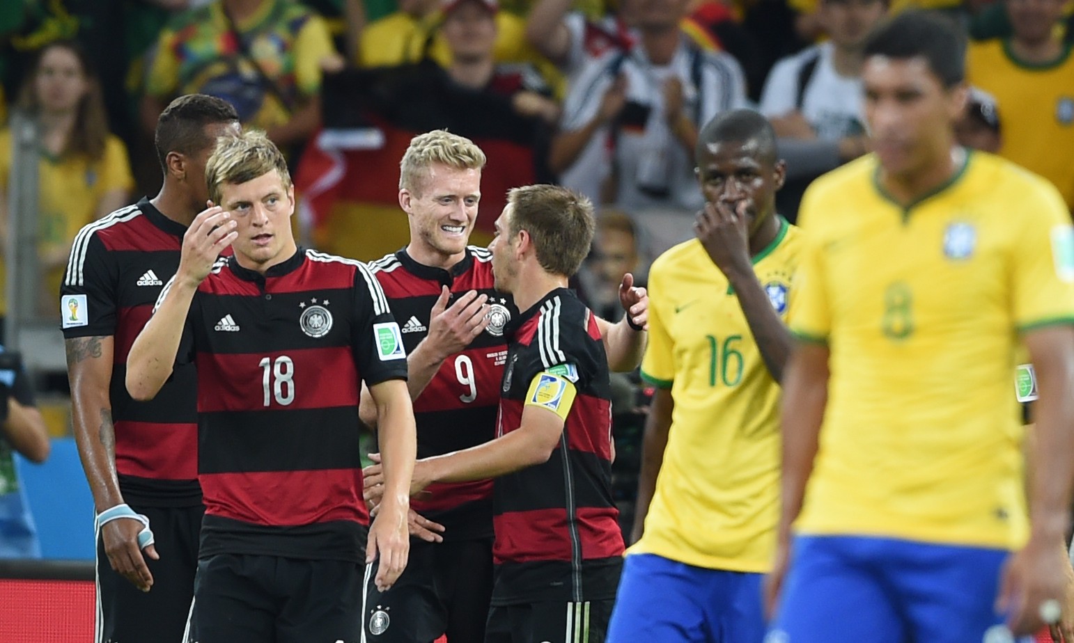 Jogadores da Alemanha comemoram durante a vitória sobre o Brasil na Copa de 2014