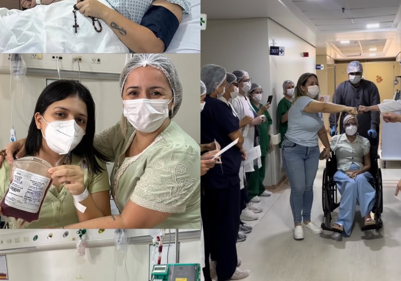 Sabrina Duarte durante homenagem de profissionais de saúde no hospital