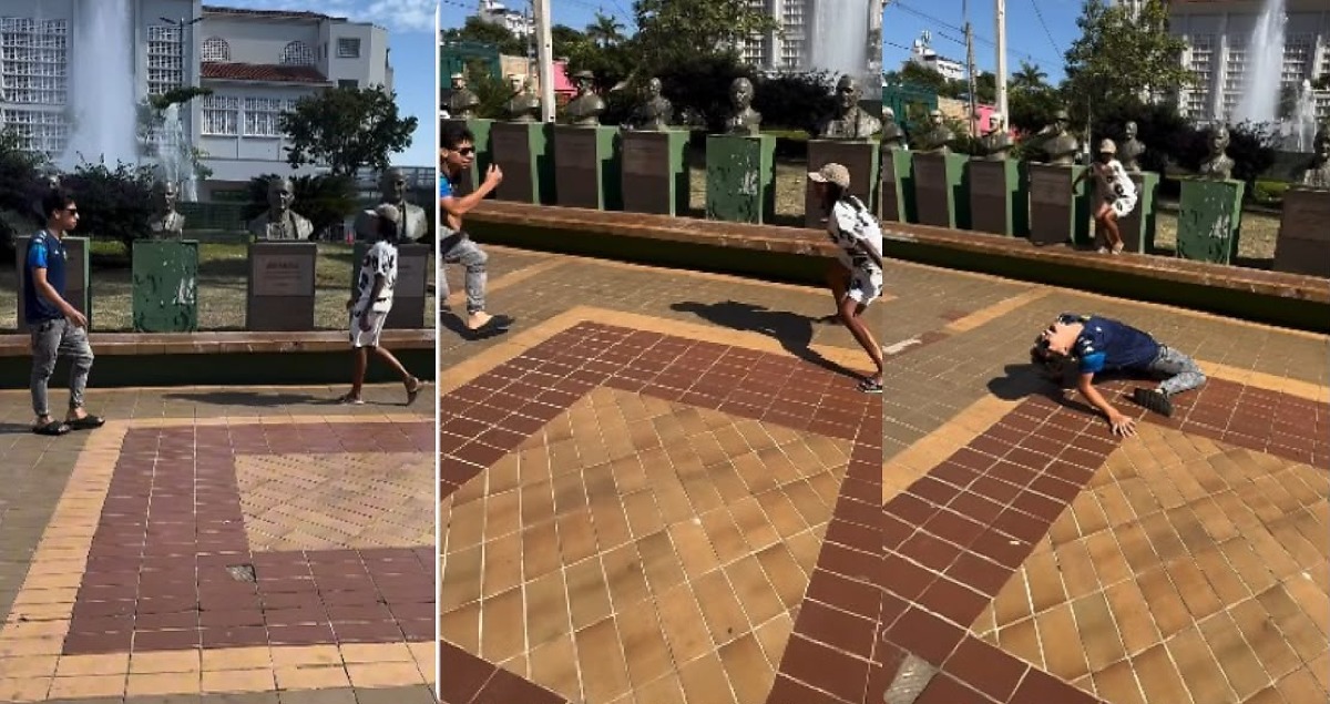 Jovens em frente à Prefeitura de Cuiabá