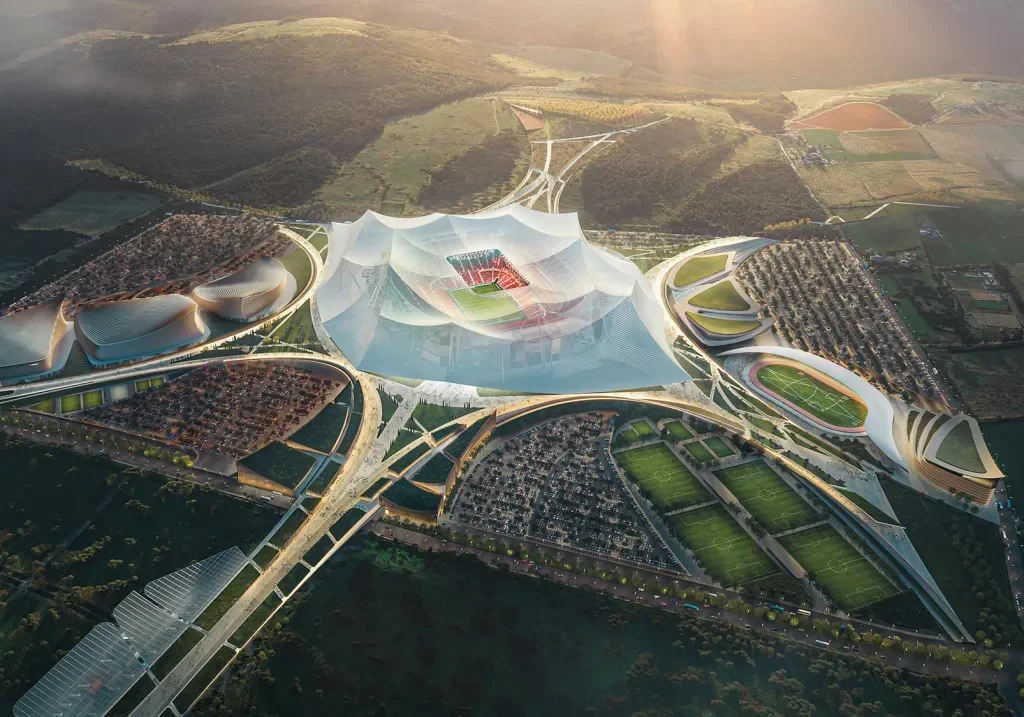 Projeção do Grand Stade Hassan II, futuro estádio no Marrocos