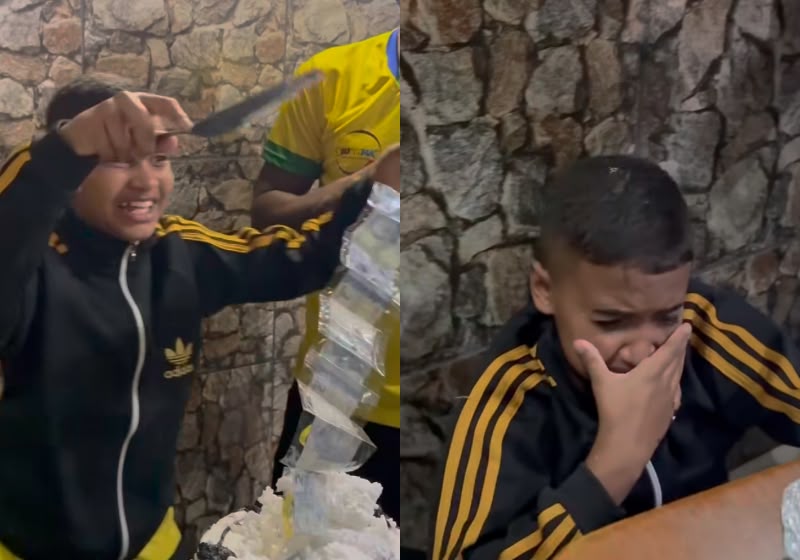 Miguel reage ao ganhar Xbox escondido no bolo de aniversário
