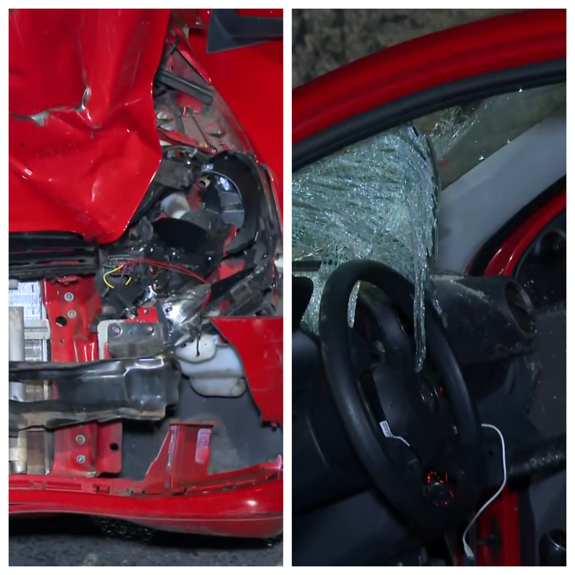 Carro vermelho danificado após atropelamento em Belo Horizonte