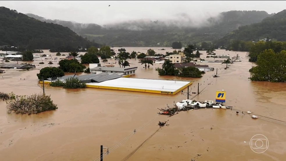 Área urbana de Muçum atingida pelas enchentes no Rio Grande do Sul