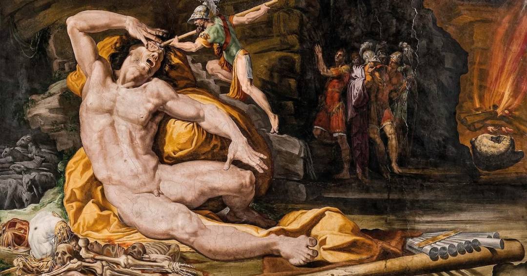 Odisseu cegando Polifemo em quadro de Pellegrino Tibaldi