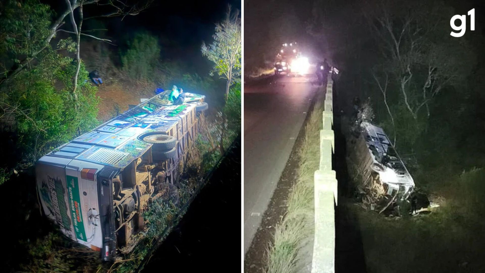 Ônibus acidentado em ponte no Rio Grande do Sul