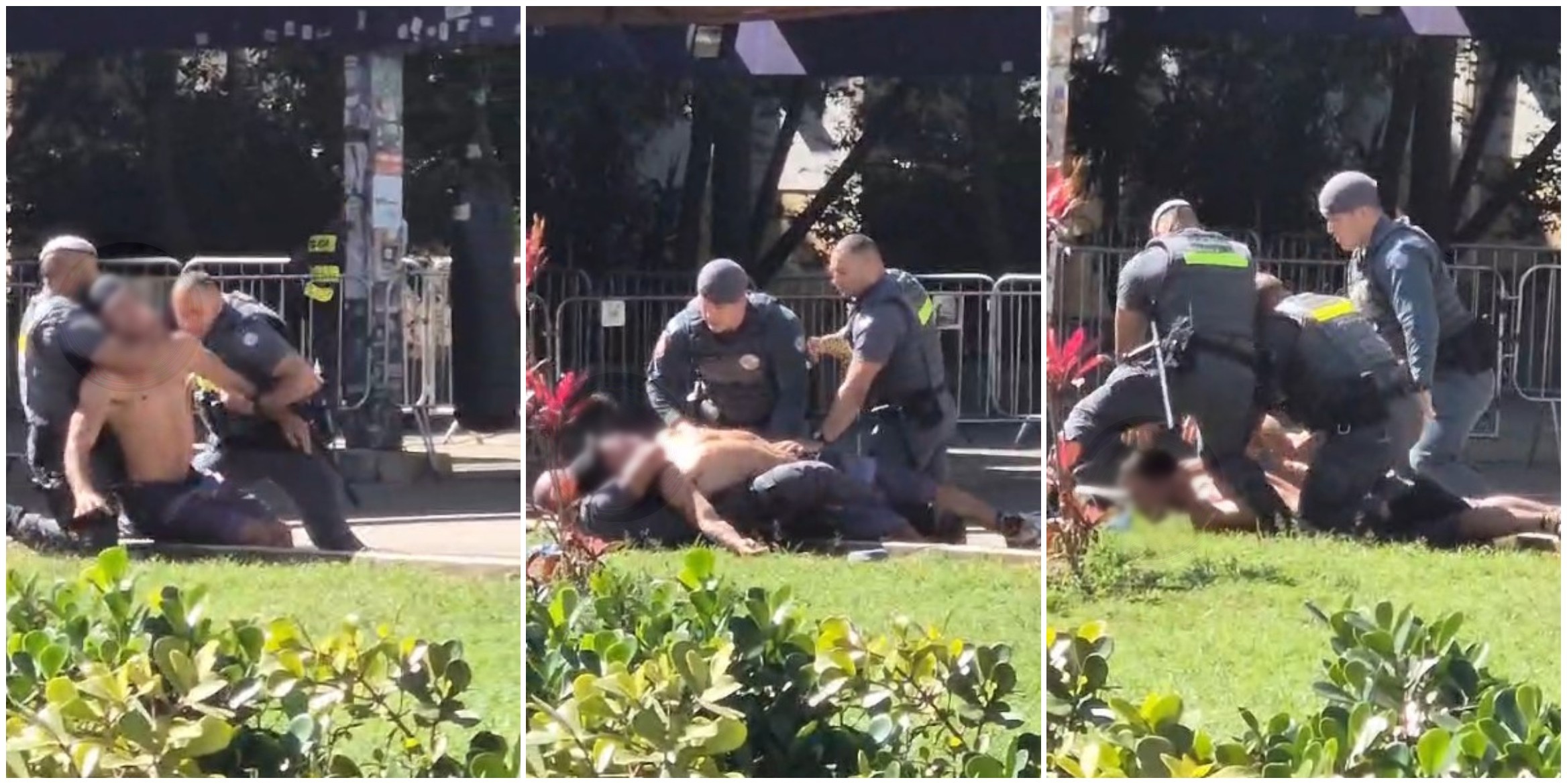 Homem imobilizado por policiais militares na Praça Roosevelt