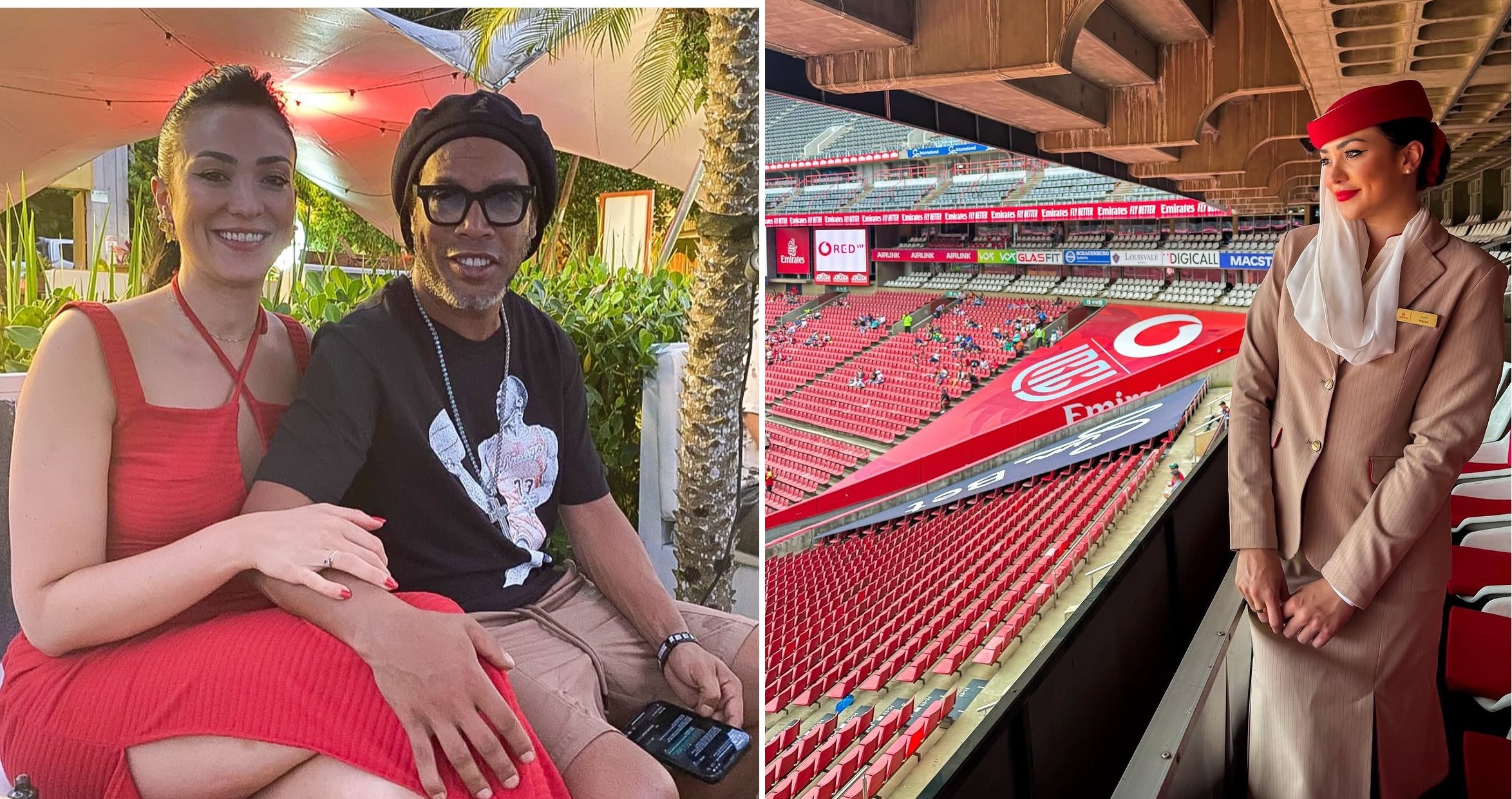 Ronaldinho Gaúcho e Ingryd Guadagnin em restaurante em Miami