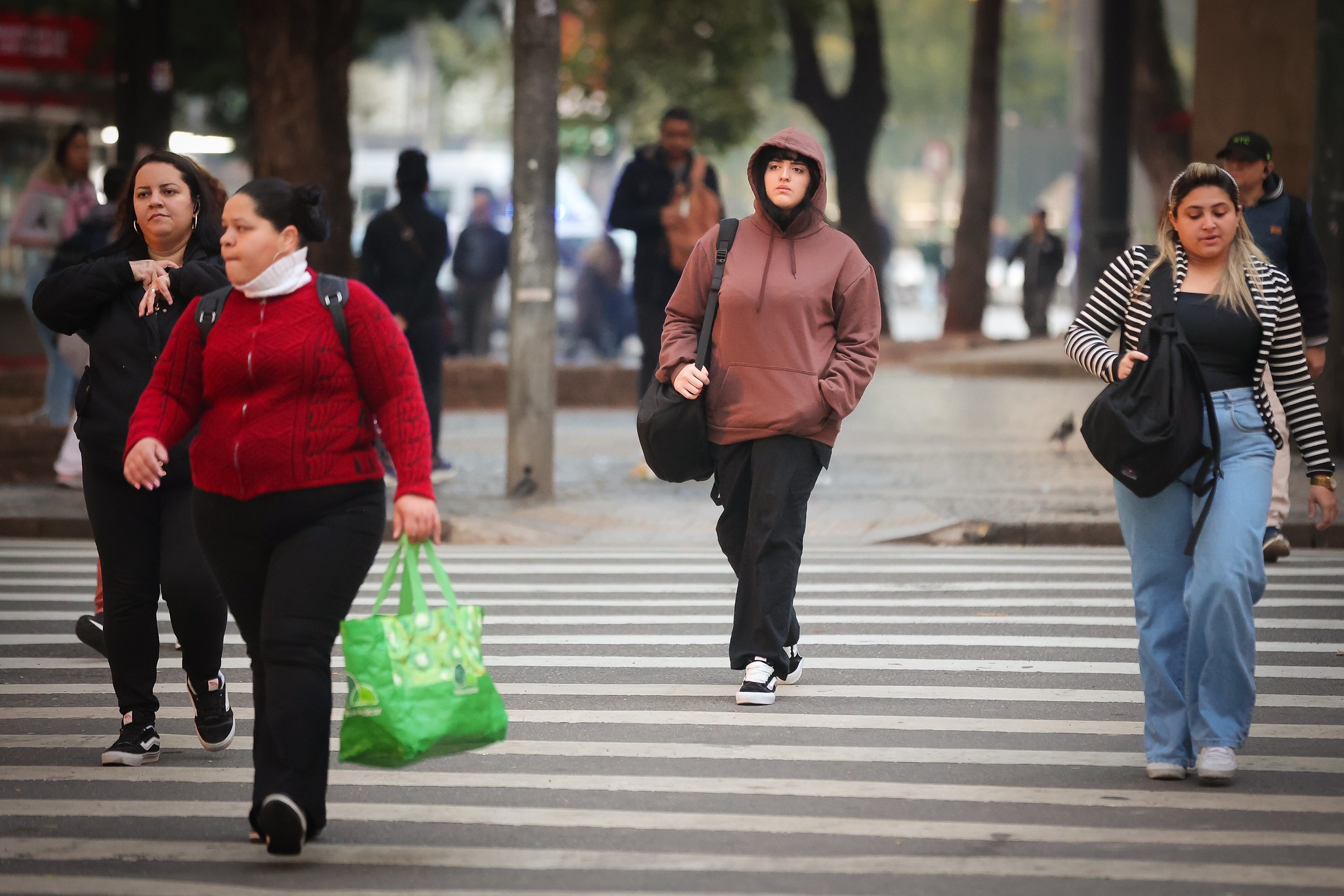 Pedestres caminham em dia de frio na capital paulista