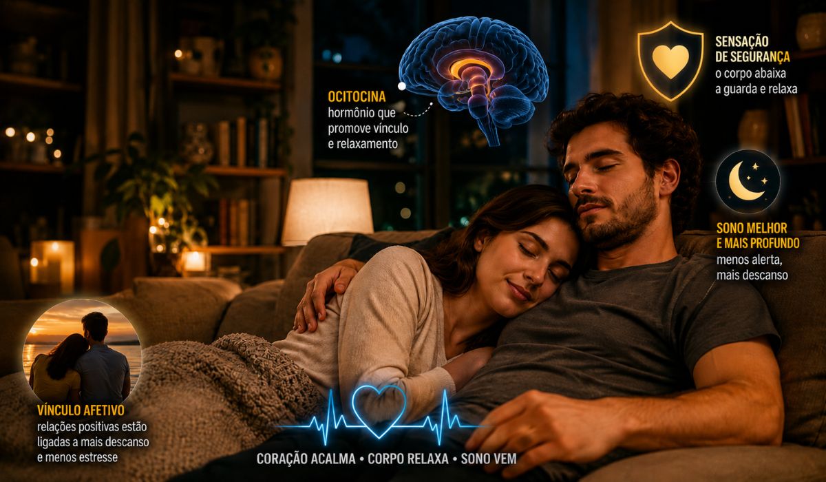 Casal descansando junto em ambiente doméstico