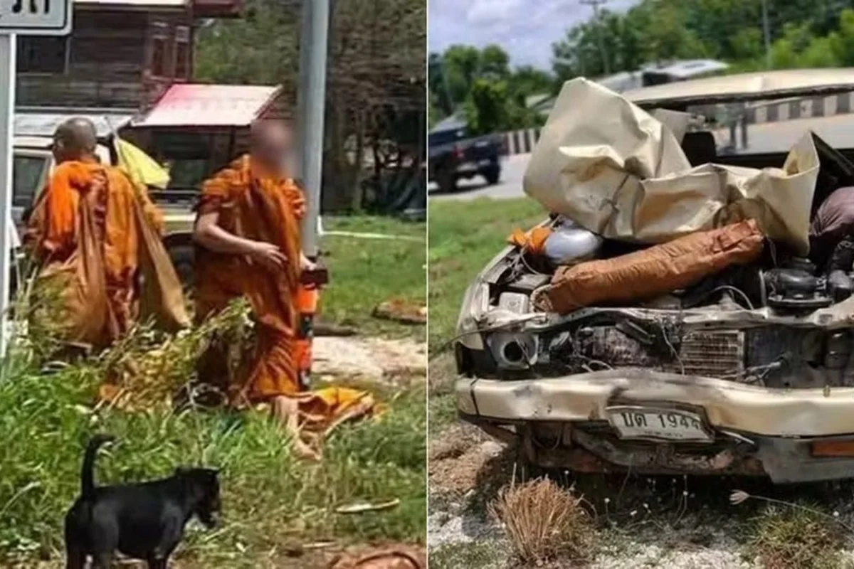 Menino ao lado de caminhonete envolvida em atropelamento na Tailândia