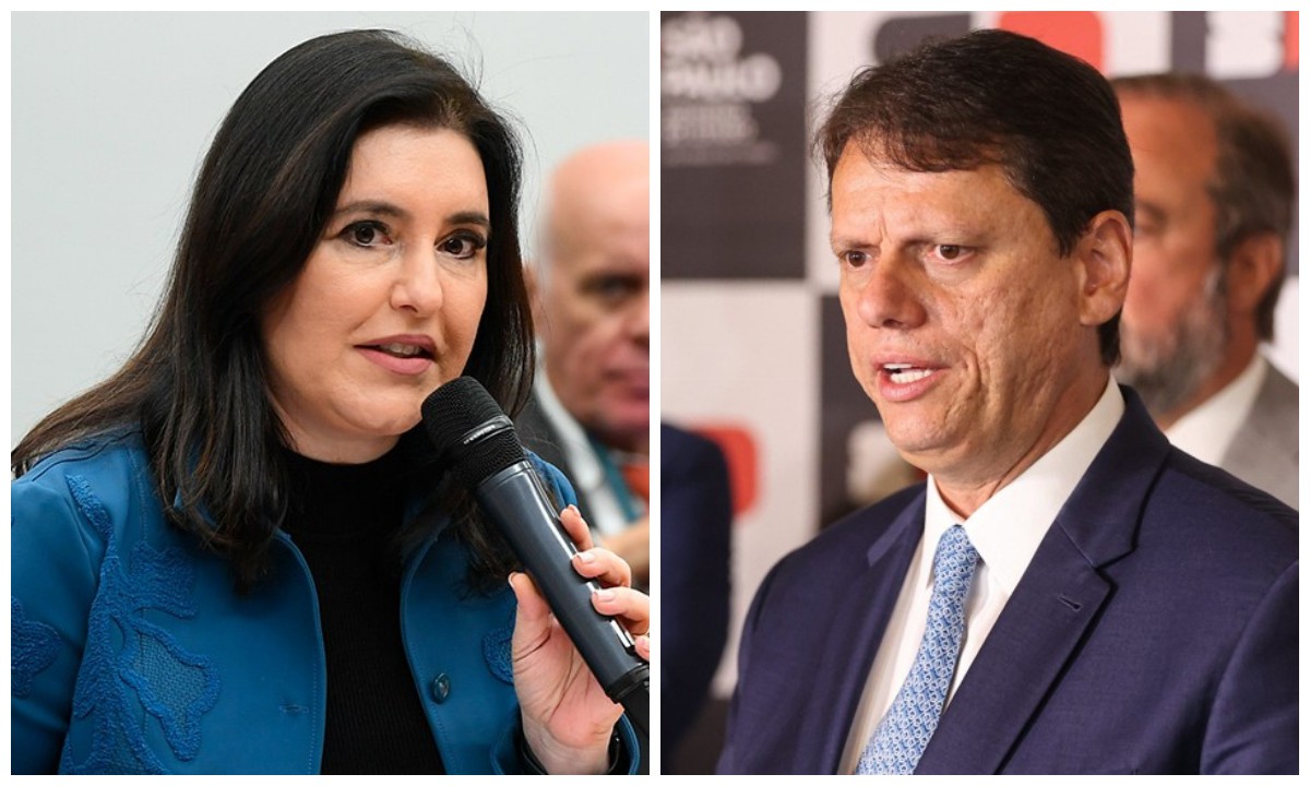 Montagem com Simone Tebet e Tarcísio de Freitas
