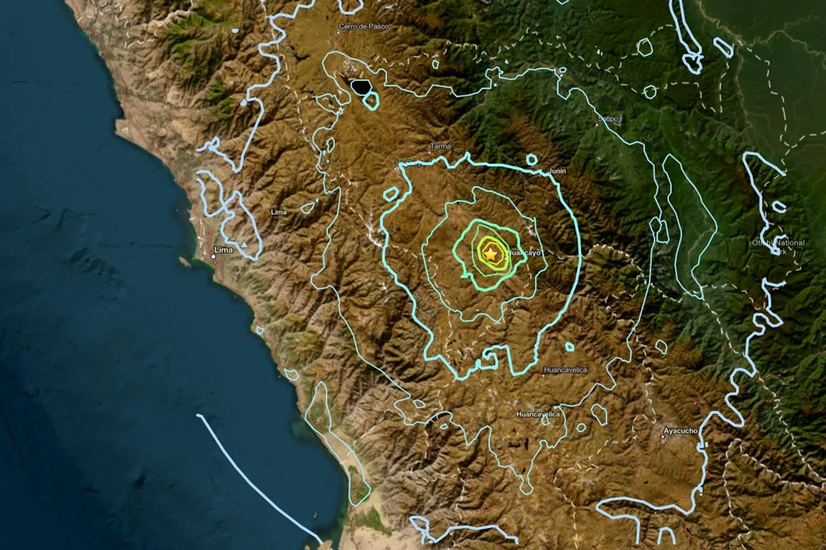 Mapa do USGS sobre terremoto no Peru
