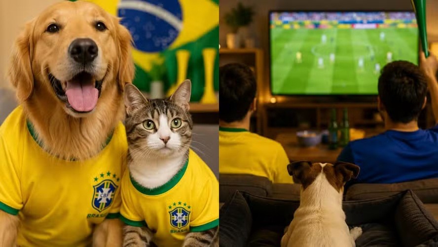 Pet com acessório nas cores do Brasil