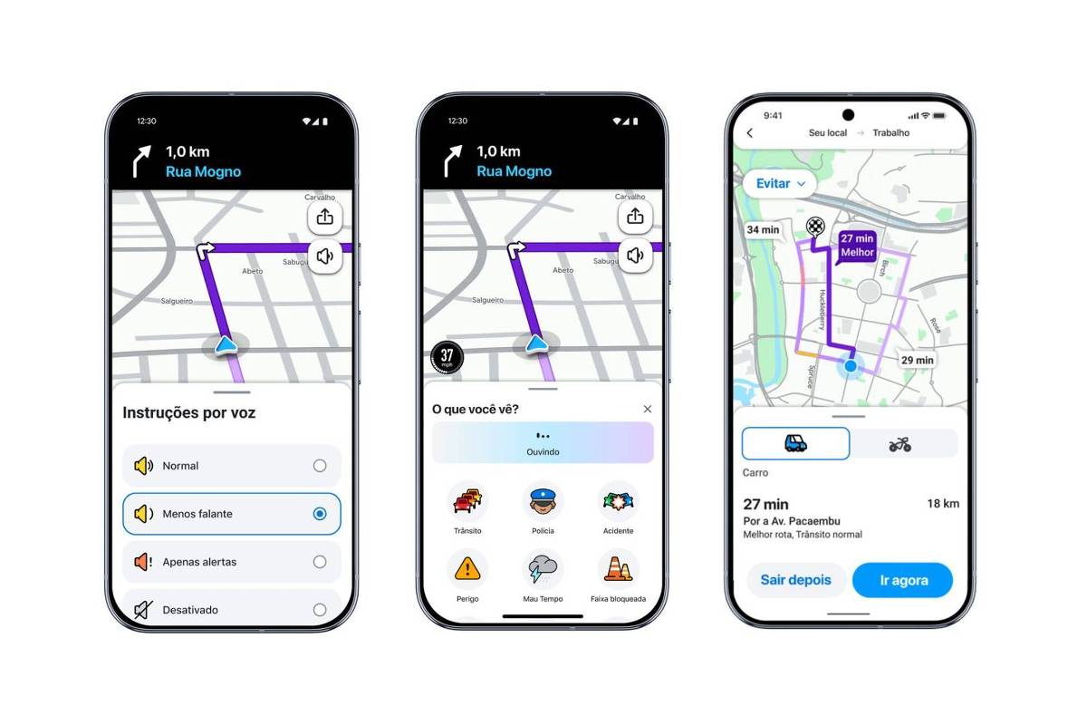 Tela do aplicativo Waze com novos recursos de navegação