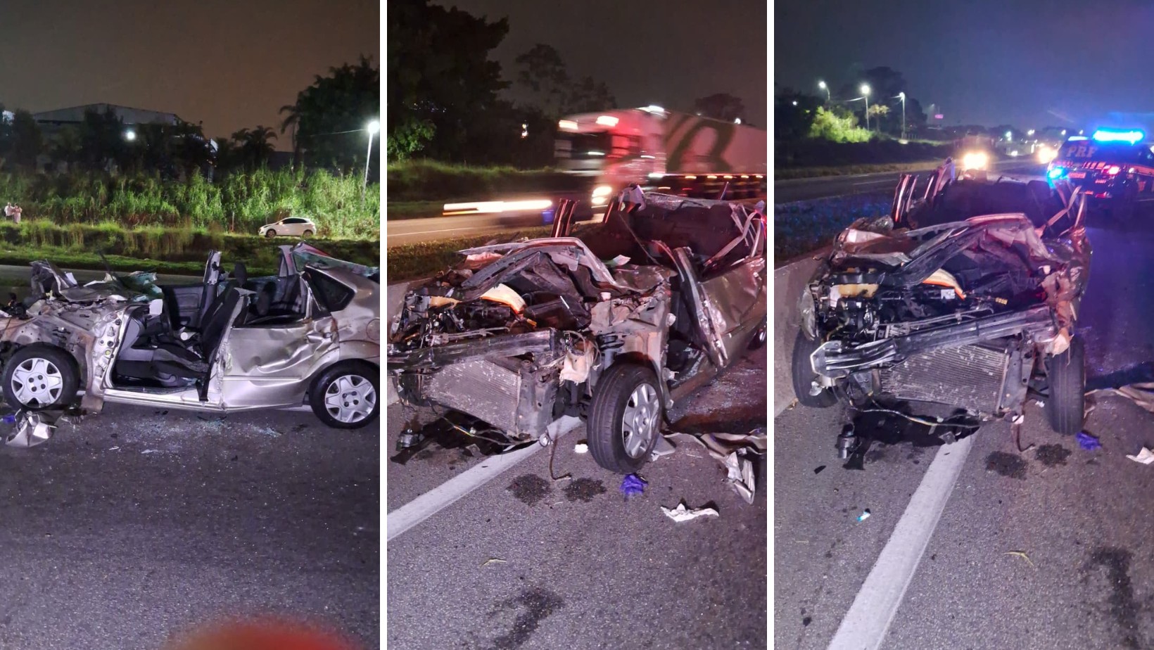 Veículos após acidente na Rodovia Presidente Dutra em São José dos Campos
