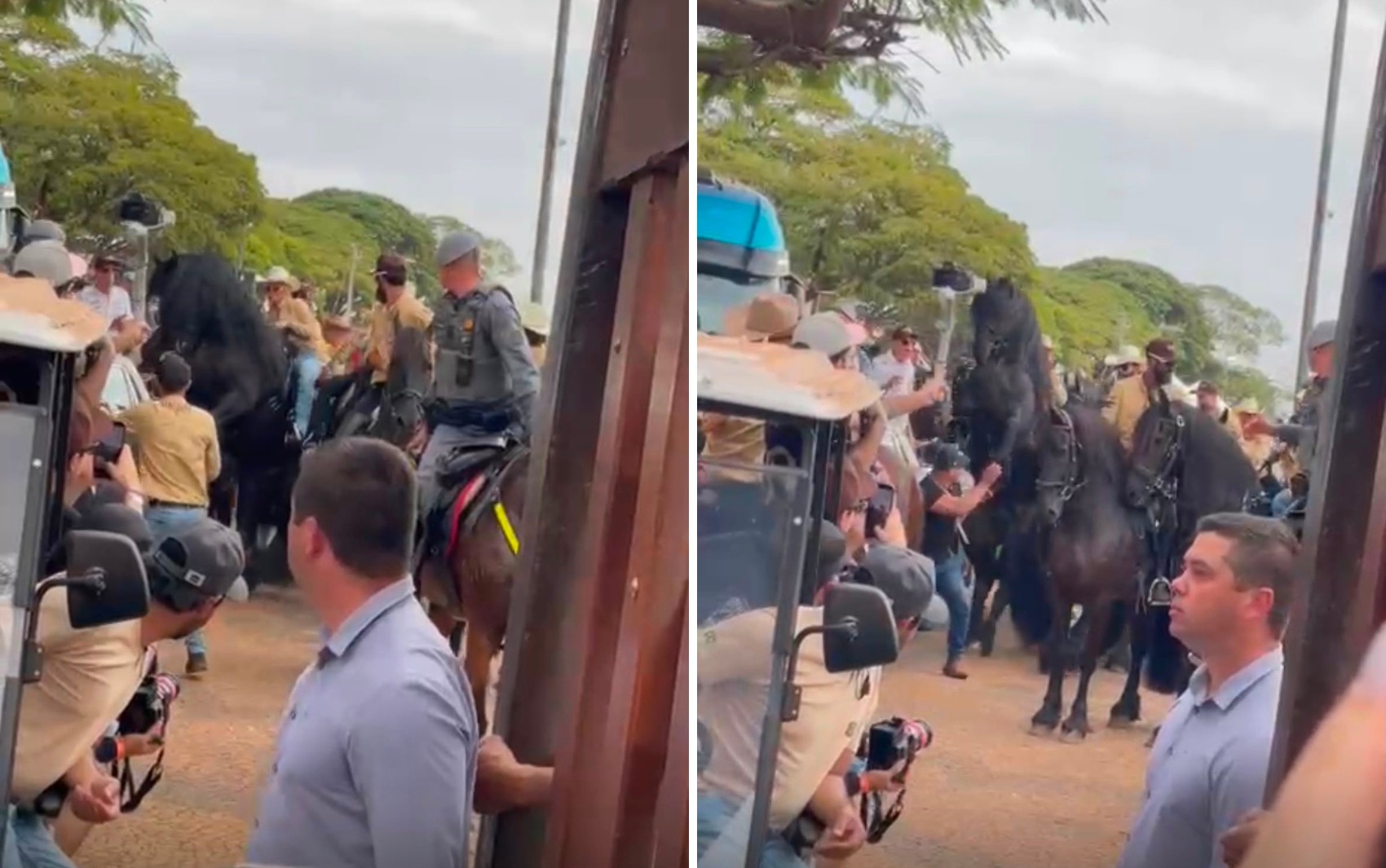Andressa Suita montada em cavalo durante cavalgada em Barretos