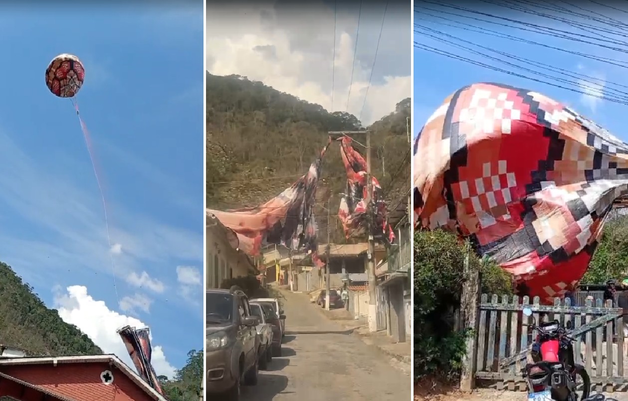 Balão próximo à rede elétrica em Cascatinha, Petrópolis