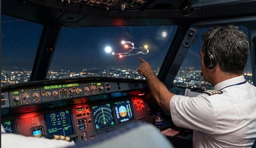 Ilustração de luzes coloridas no céu noturno