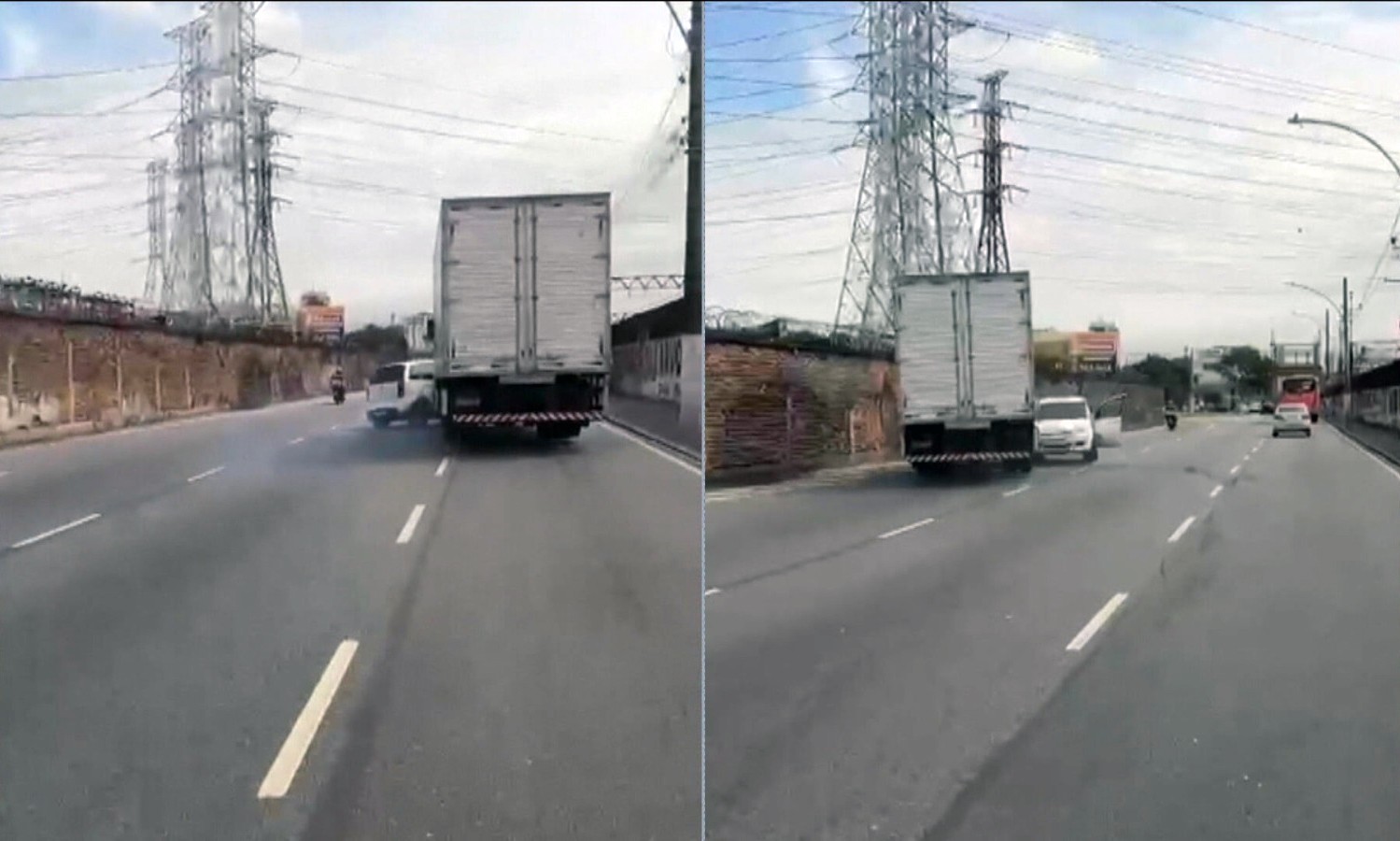 Carro danificado após colisão com caminhão no Viaduto de Cascadura