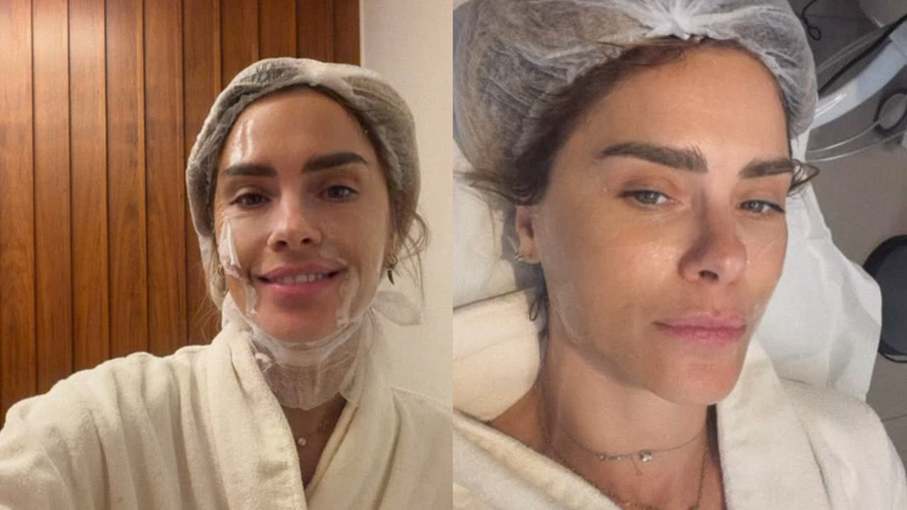 Carolina Dieckmann durante tratamento facial