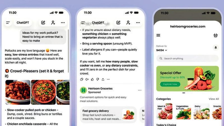 Anúncio de mercado exibido abaixo de resposta do ChatGPT sobre receitas
