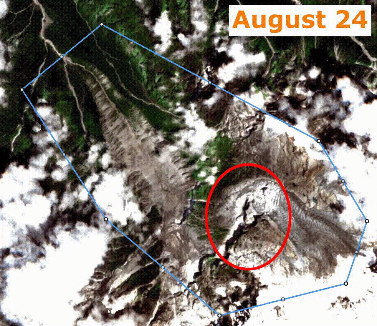 Imagens de satélite com a encosta do Himalaia antes e depois do colapso de geleira no Nepal