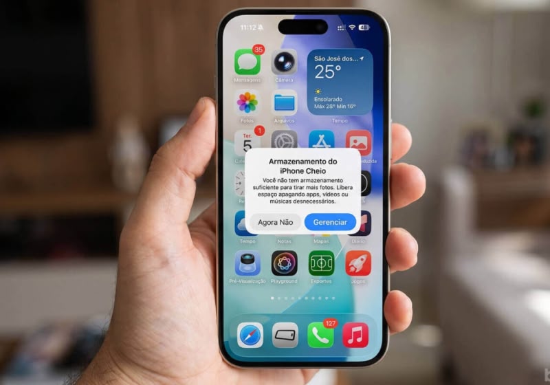 Tela de armazenamento do iPhone nos ajustes do aparelho