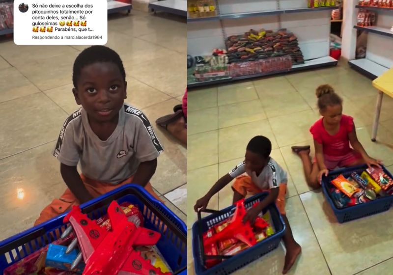 Crianças no Mercado Social Pão e Peixe do Projeto Gramachinhos