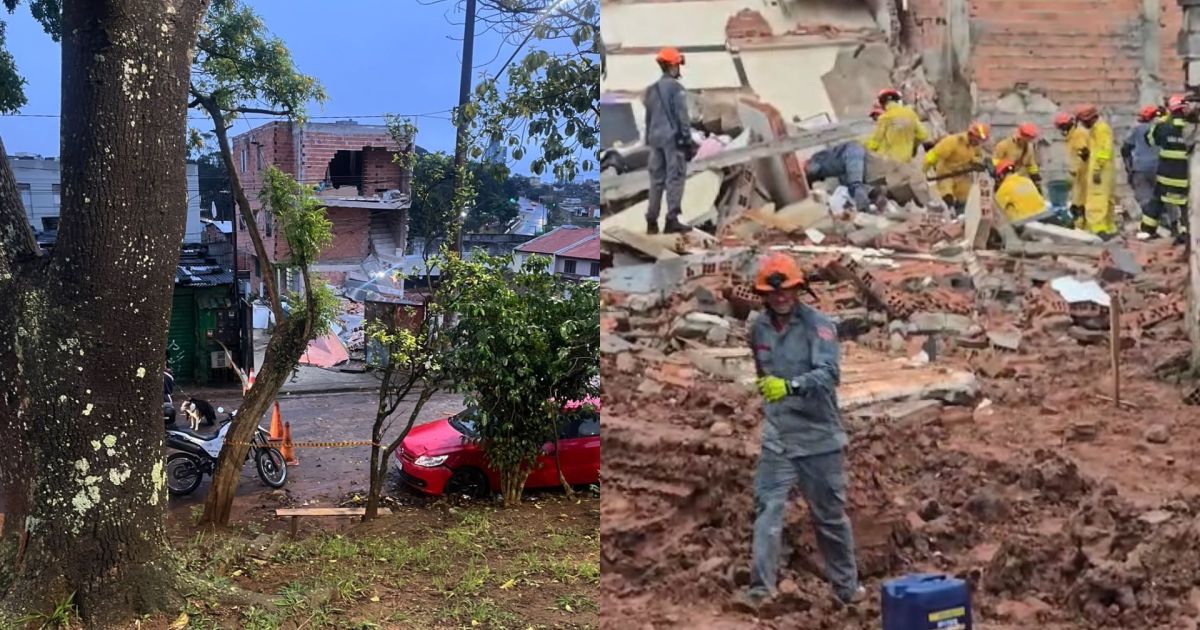 Equipes do Corpo de Bombeiros atendem ocorrência de desabamento