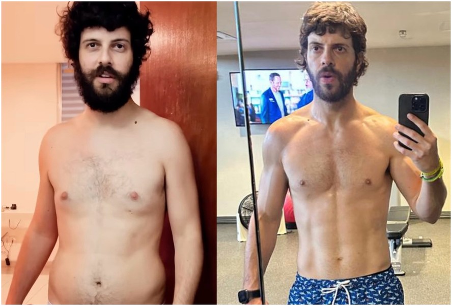 Diogo Defante em fotos de antes e depois da transformação física