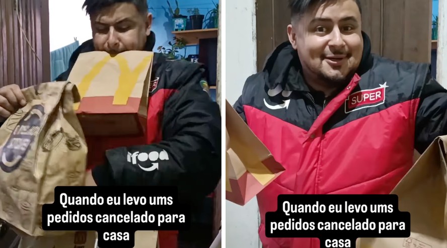 Entregador leva pacotes de pedidos cancelados para casa