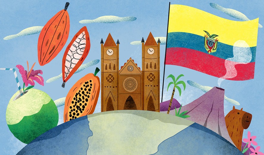 Arte do guia Viver pelo Mundo sobre o Equador
