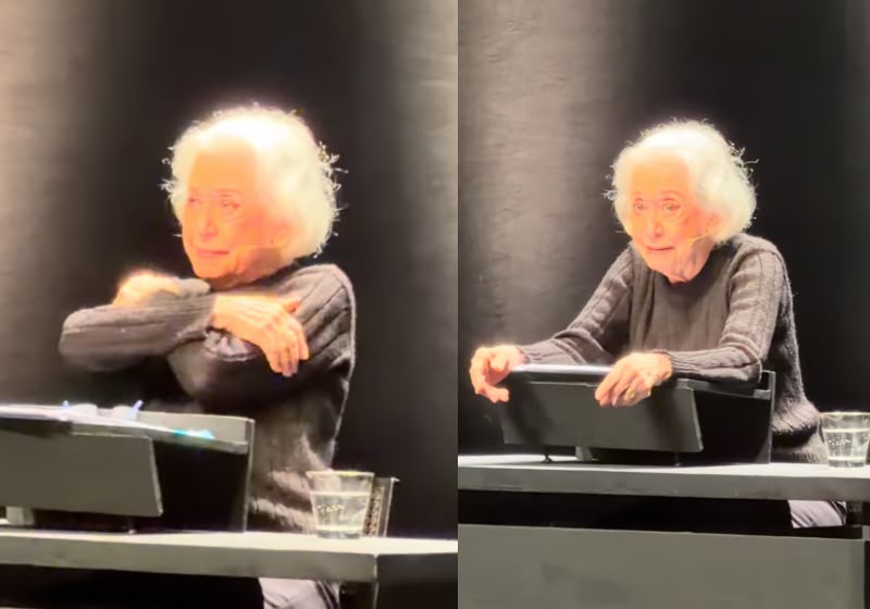 Fernanda Montenegro emocionada durante homenagem no Teatro Casa Grande