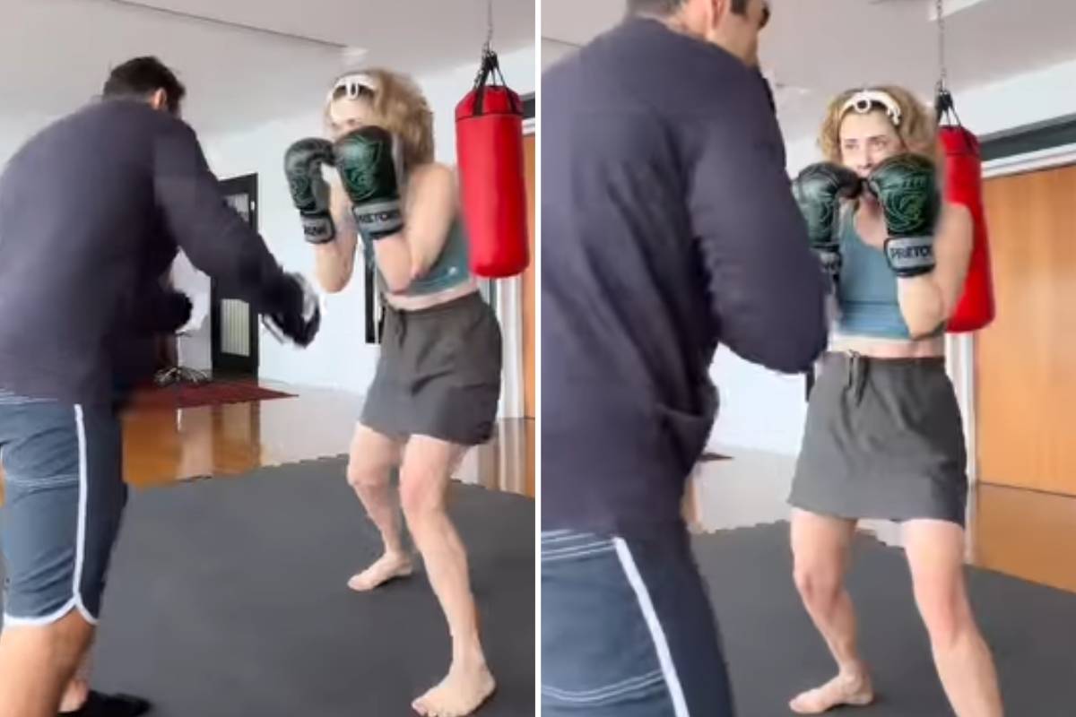 Fernanda Torres durante treino de boxe
