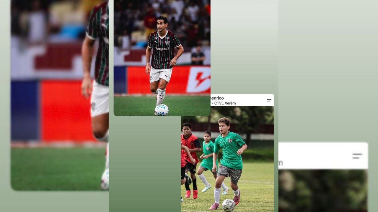 Paulo Henrique Ganso e o filho Henrico em campo pelo Fluminense