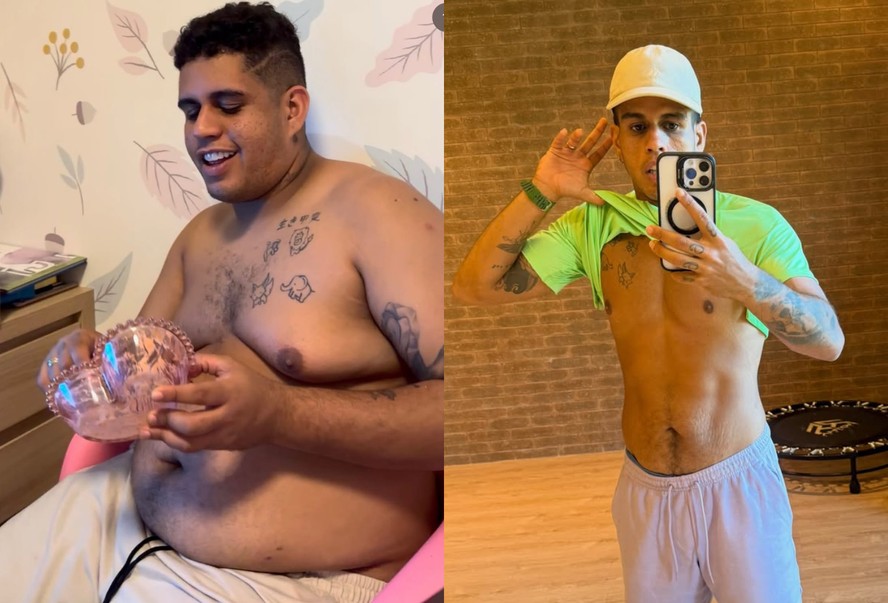 Antes e depois do cantor Gaab após a perda de peso