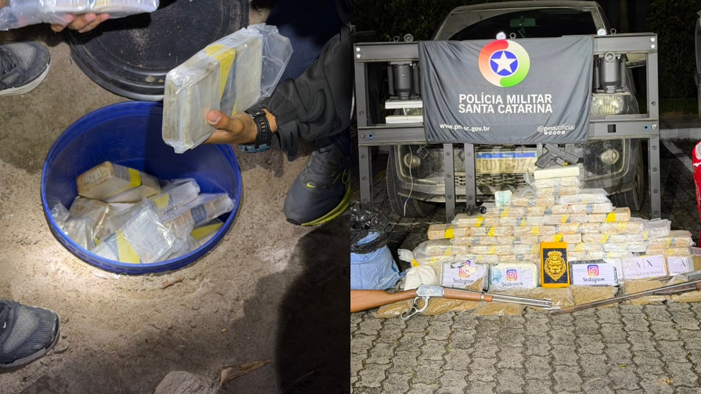 Tonéis com drogas apreendidas em sítio de Araquari