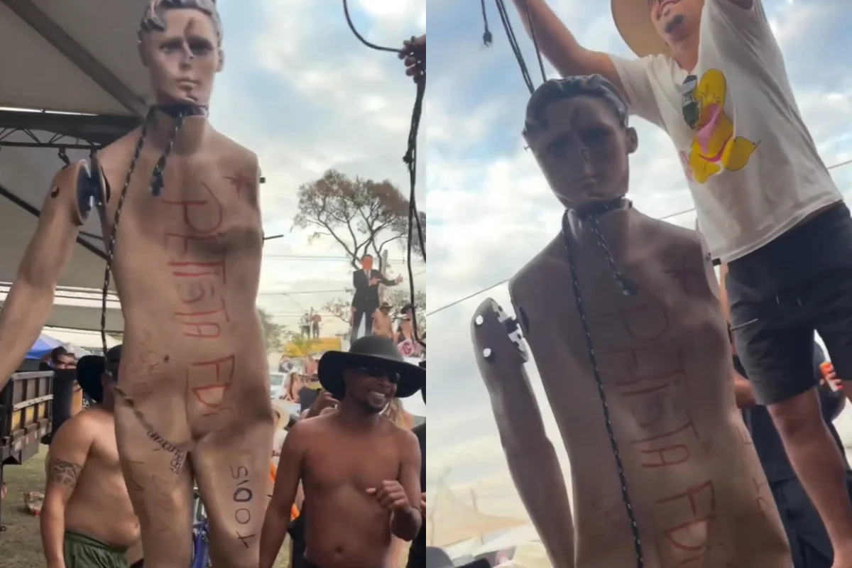 Boneco com inscrições políticas na Festa do Peão de Barretos