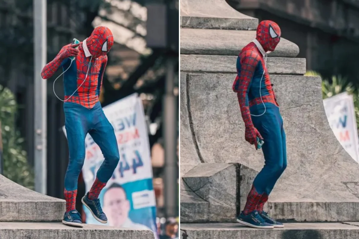 Wellington Teixeira fantasiado de Homem-Aranha dança no Centro de Belo Horizonte