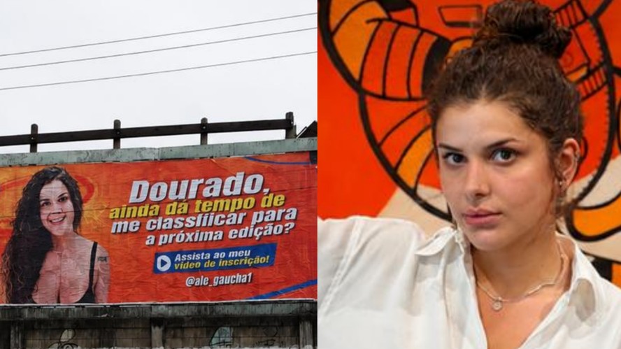 Outdoor de Alê Gaúcha com mensagem para Rodrigo Dourado