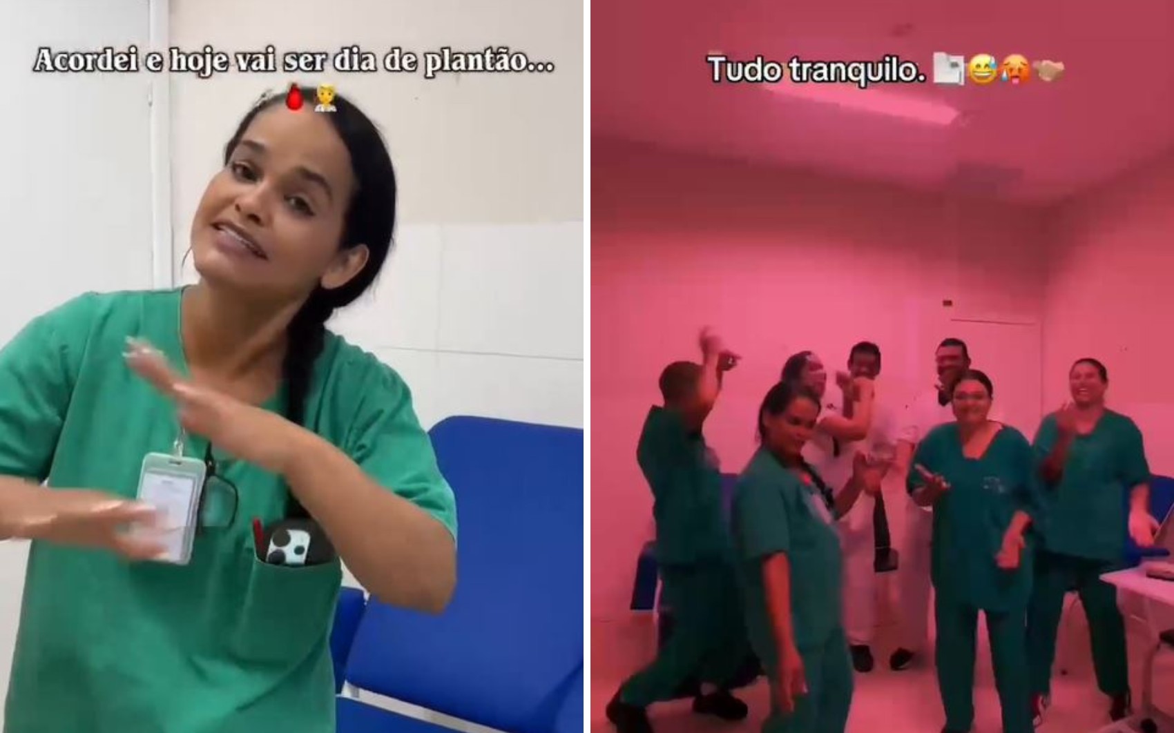 Técnica de enfermagem grava vídeo dentro de hospital