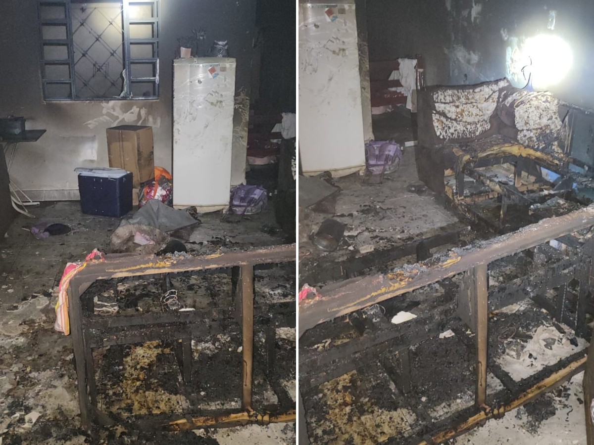 Casa atingida por incêndio em Engenheiro Coelho