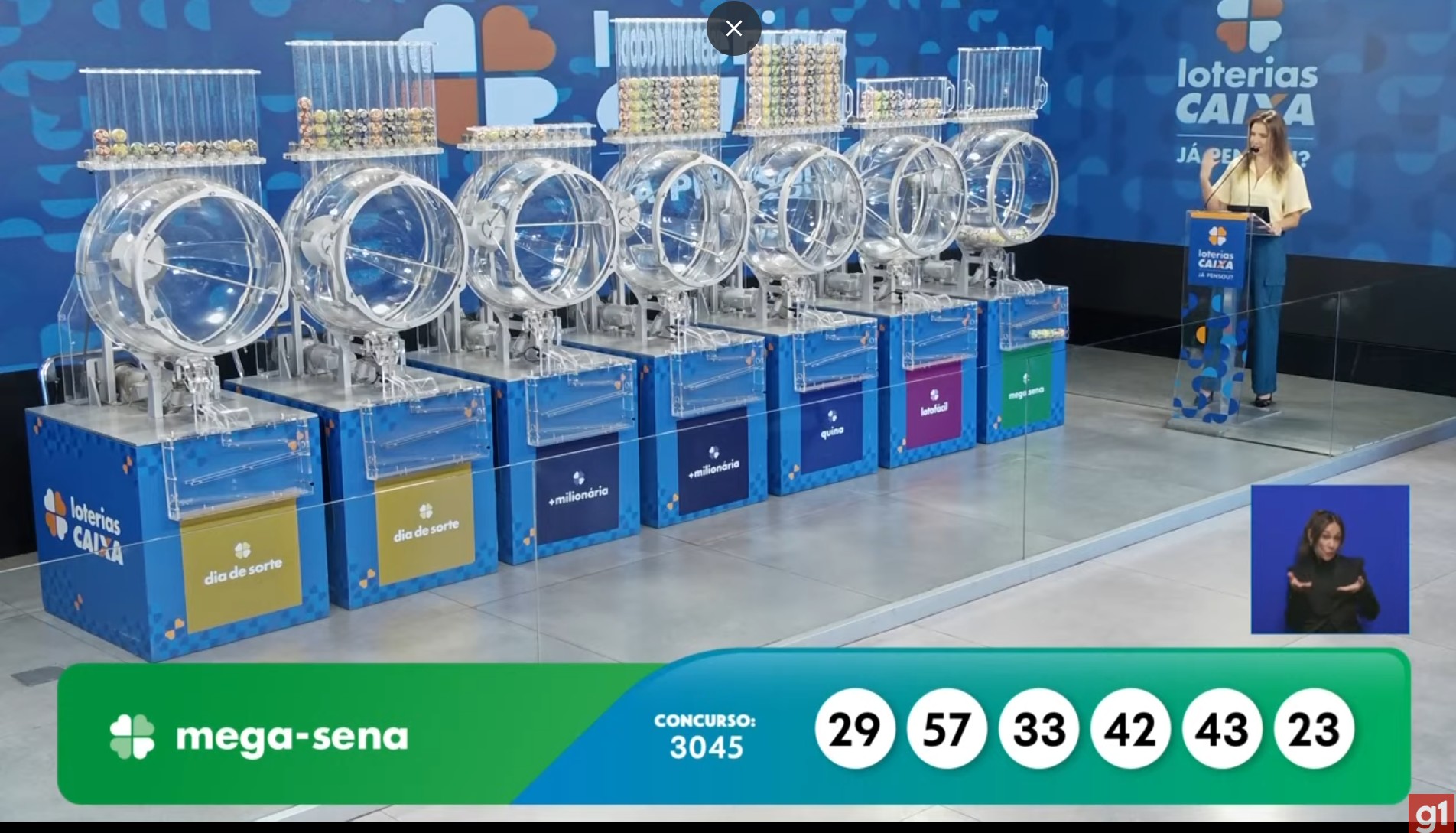 Identidade visual da Mega-Sena durante transmissão de sorteio