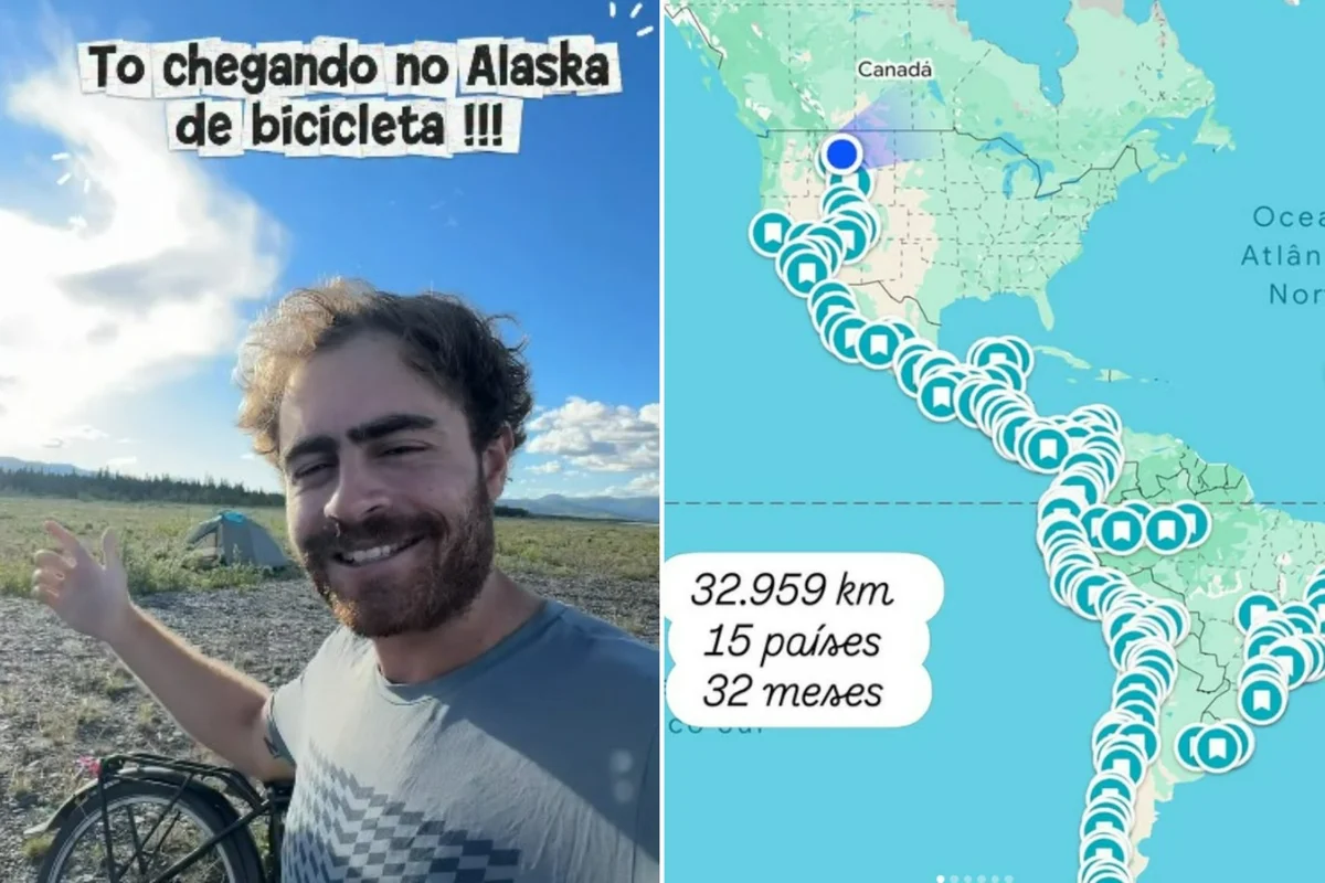 Lucca Rosa durante viagem de bicicleta pelas Américas
